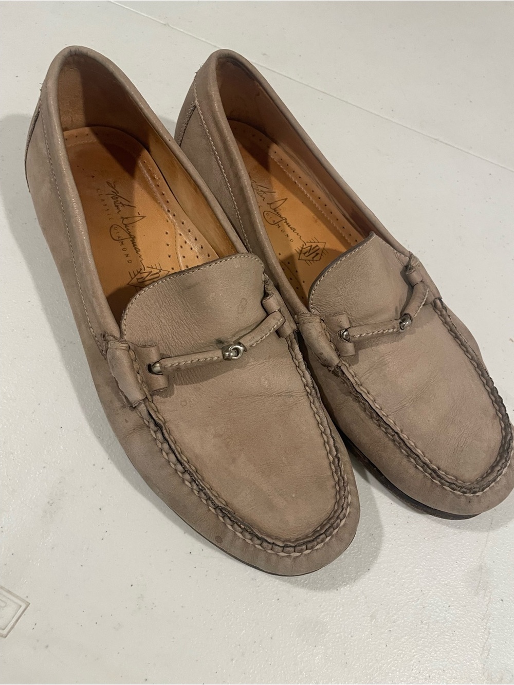 Martin Dingman Beige Leather Slip-On Loafers
